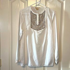 Michael Kors Beaded Long Sleeve White Blouse Size P M